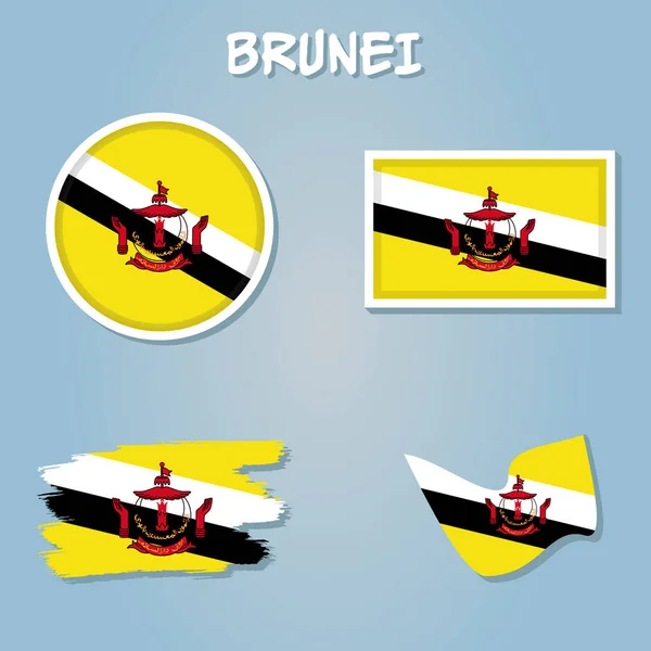 Zestaw Ikon Flagi Brunei Brunei Pennant Oficjalnych Kolorach Proporcjach — Wektor stockowy