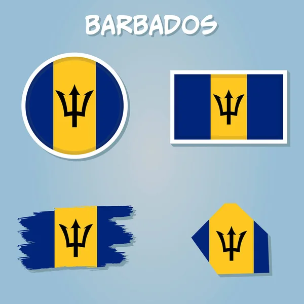巴巴多斯矢量集 详细的国家形状 有区域边界 旗帜和图标 — 图库矢量图片