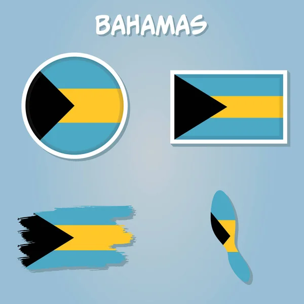 Zestaw Wektorów Bahamów Szczegółowy Kształt Kraju Granicami Regionu Flagami Ikonami — Wektor stockowy