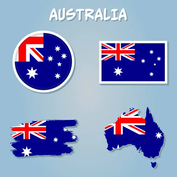 Carte Australie Avec Les Contours Drapeau État Australien Avec Drapeau — Image vectorielle