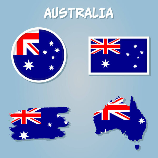 Australia map with flag outline of australian state with a national flag.