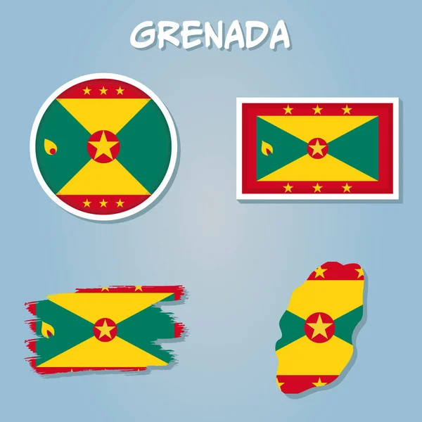 グレナダの地図とグレナダの旗のアイコンを選択したアメリカ — ストックベクタ