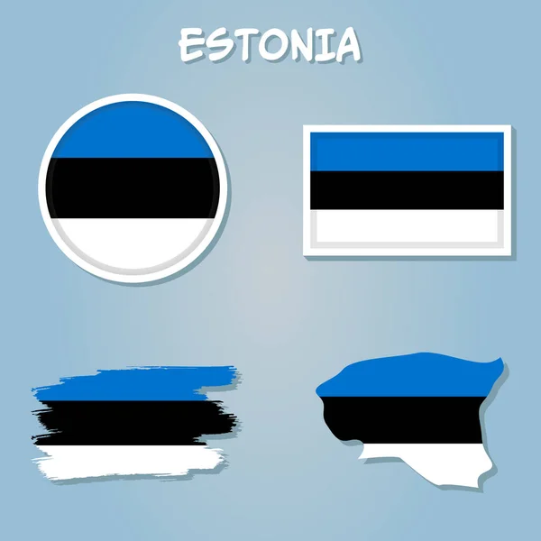 Zestaw Wektorów Estonii Szczegółowy Kształt Kraju Granicami Regionu Flagami Ikonami — Wektor stockowy