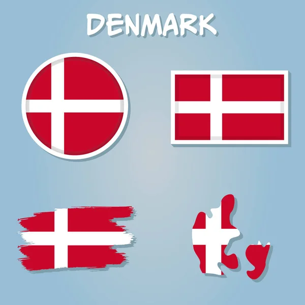 Färgglada Flagga Karta Pekare Och Karta Över Danmark Färgerna Den — Stock vektor