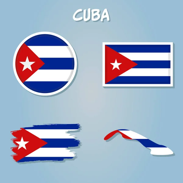 Conjunto Vectores Cuba Forma País Detallada Con Bordes Región Banderas — Vector de stock