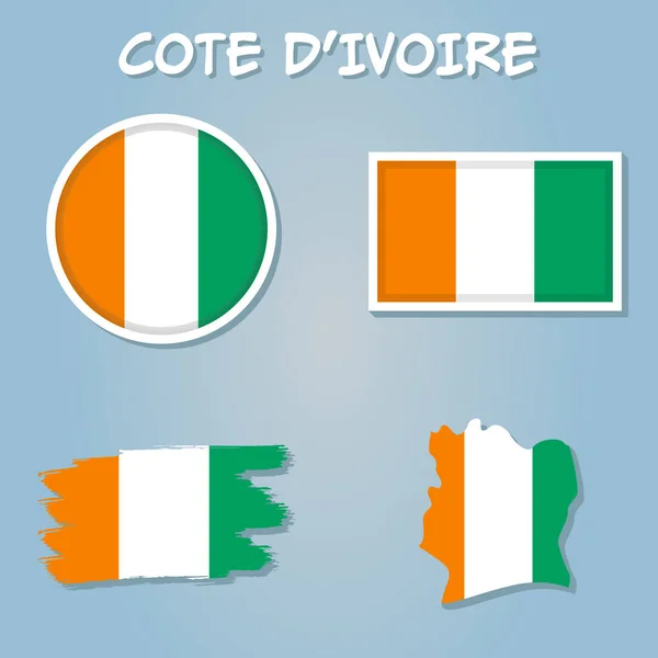 Vecteur Silhouette Pays Côte Ivoire Avec Drapeau — Image vectorielle