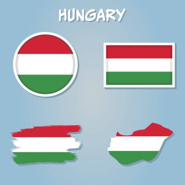 Macaristan Cumhuriyeti bayrağı ve arması izole edilmiş bir harita üzerinde..
