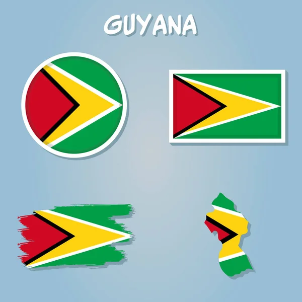 Mapa Flagi Gujana Wektor Izolowany Uproszczona Ilustracja Ikona Sylwetką Mapy — Wektor stockowy