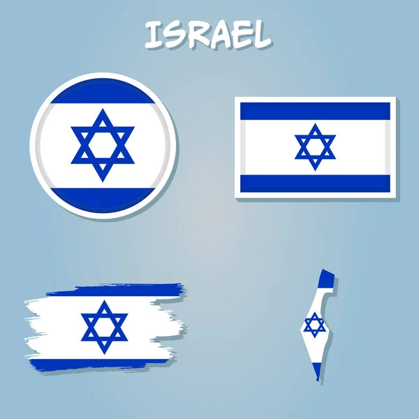 Conjunto Vetorial Israel Forma Detalhada País Com Fronteiras Regionais Bandeiras —  Vetores de Stock