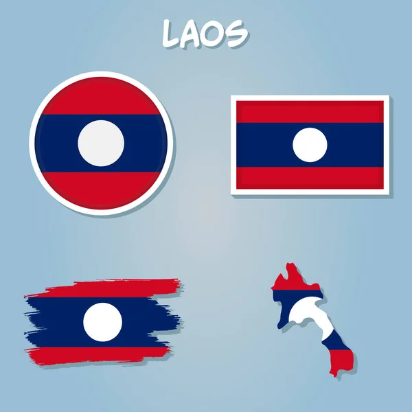 Laosz Nemzeti Zászlaja Laosz Részletes Térképe Ország Zászlajával Laosz Térképe — Stock Vector