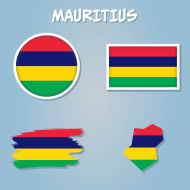 Mauritius Cumhuriyeti Yüksek Detaylı Harita ve Bayrak.