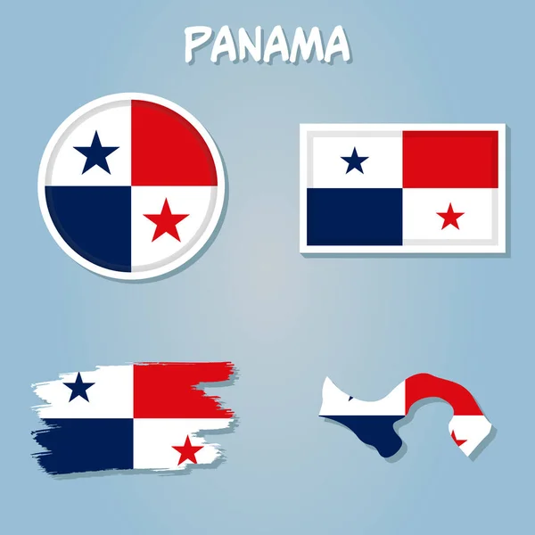 パナマの旗と地図青の背景に孤立した詳細なアウトラインマップ — ストックベクタ