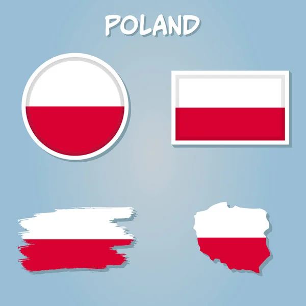 Mavi Arkaplanda Bayrak Olan Polonya Nın Basit Haritası — Stok Vektör