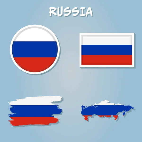 Mavi Zemin Üzerinde Ulusal Bayrak Bulunan Rusya Federasyonu Haritası — Stok Vektör
