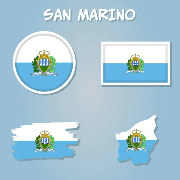 带有蓝色背景的国旗的圣马力诺地图 — 图库矢量图片
