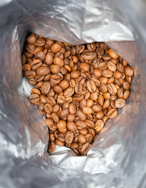 Coffee Beans Laying Bottom Special Metal Bag — Stock Photo, Image