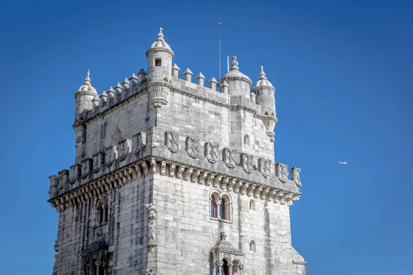 Belem Tower Portugal Small Airplane Blue Sky Day — Stock fotografie