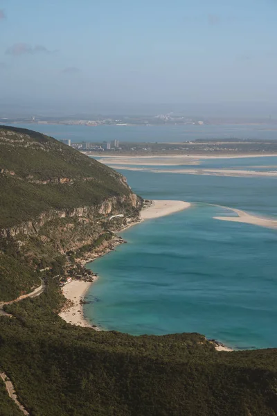 Famosa Praia Europeia Galapinhos Vista Topo Das Montanhas Arrabida Portugal — Fotografia de Stock