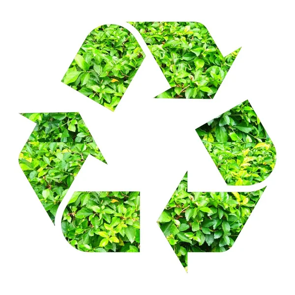 Recycling Symbol Made Green Leaves Image Pattern Earth Day Concept — Stock Photo, Image