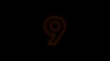 The colorful animation of counting down with glowing shadow on the numbers, isolated on the black background. Numerical footage illustration design.