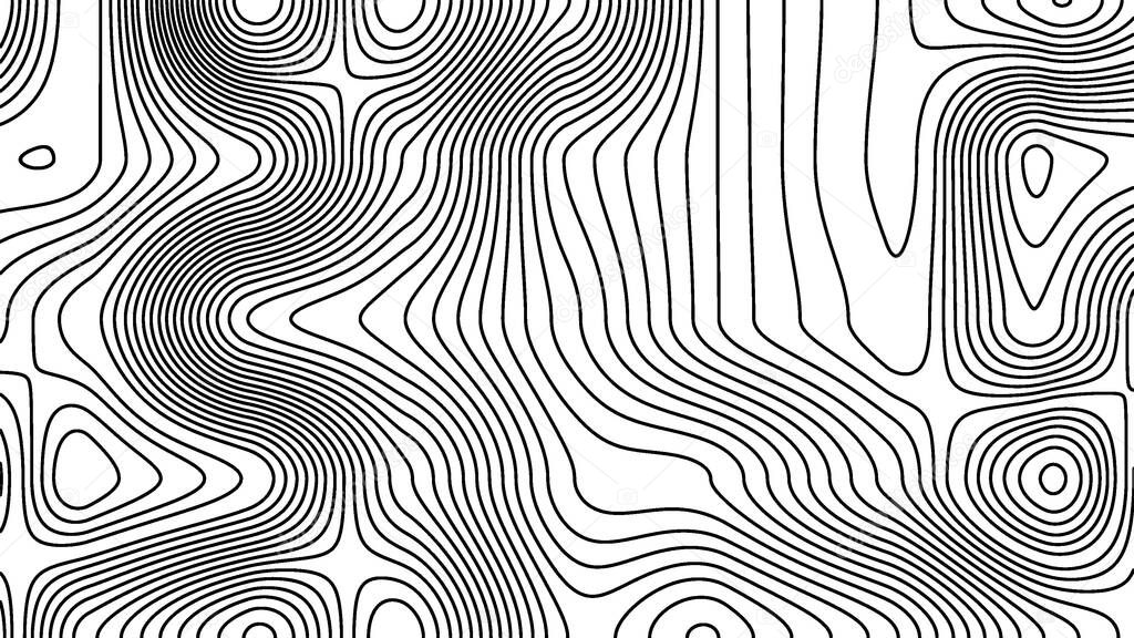 Black and white abstract line contour or thopographic map pattern illustration background. Presentation background design. Suitable for presentation template, wallpaper, backdrop, poster, flyer, etc.
