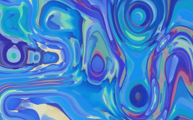 Renkli, soyut bir suluboya arka plan, eğri büğrü daireler ve girdaplar. Damlayan dijital sıvı suluboya girdap etkisi.