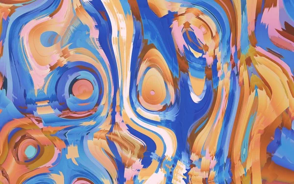 歪んだ円と渦巻きを持つカラフルな抽象的な水彩画の背景 滴下塗料デジタル流体水彩渦効果 — ストック写真