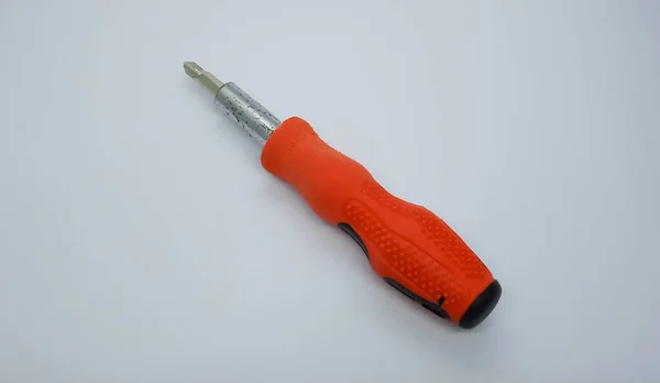 Small Red Screwdriver Isolated Gray White Background Red Screwdriver Metal — Stock Photo, Image