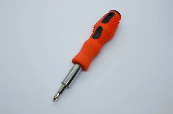 Small Red Screwdriver Isolated Gray White Background Red Screwdriver Metal — Stock Photo, Image