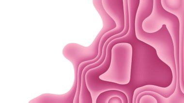 Modern 3 boyutlu soyut pasifik pembe renkli kağıt resimleme arka planı. Fütürist kağıt kesilmiş, akışkan şekiller. Sıvı pasifik pembesi renkleri. Sunum için uygun, el ilanı, poster.