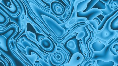 Modern ve sanatsal 3D soyut metalik mavi renkli kağıt resimleme arka planı. Fütüristik kağıt kesilmiş, sıvı veya gözenekli şekiller. Sıvı ve gözenekli metalik mavi eğimli renkler.