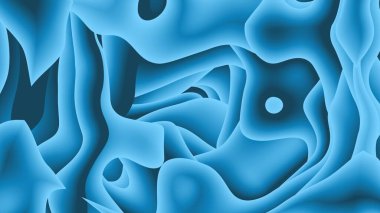 Modern ve sanatsal 3D soyut metalik mavi renkli kağıt resimleme arka planı. Fütüristik kağıt kesilmiş, sıvı veya gözenekli şekiller. Sıvı ve gözenekli metalik mavi eğimli renkler.