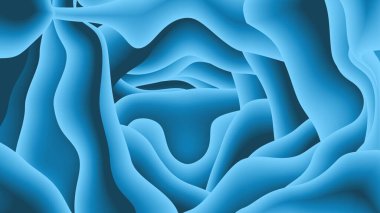 Modern ve sanatsal 3D soyut metalik mavi renkli kağıt resimleme arka planı. Fütüristik kağıt kesilmiş, sıvı veya gözenekli şekiller. Sıvı ve gözenekli metalik mavi eğimli renkler.