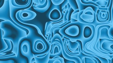 Modern ve sanatsal 3D soyut metalik mavi renkli kağıt resimleme arka planı. Fütüristik kağıt kesilmiş, sıvı veya gözenekli şekiller. Sıvı ve gözenekli metalik mavi eğimli renkler.