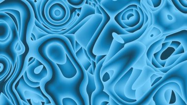 Modern ve sanatsal 3D soyut metalik mavi renkli kağıt resimleme arka planı. Fütüristik kağıt kesilmiş, sıvı veya gözenekli şekiller. Sıvı ve gözenekli metalik mavi eğimli renkler.
