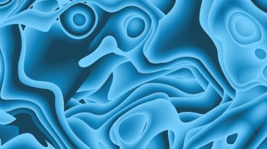 Modern ve sanatsal 3D soyut metalik mavi renkli kağıt resimleme arka planı. Fütüristik kağıt kesilmiş, sıvı veya gözenekli şekiller. Sıvı ve gözenekli metalik mavi eğimli renkler.