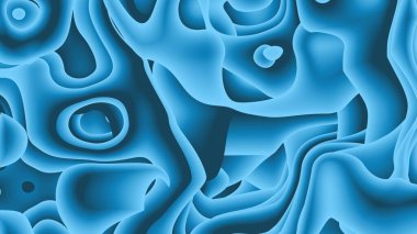 Modern ve sanatsal 3D soyut metalik mavi renkli kağıt resimleme arka planı. Fütüristik kağıt kesilmiş, sıvı veya gözenekli şekiller. Sıvı ve gözenekli metalik mavi eğimli renkler.