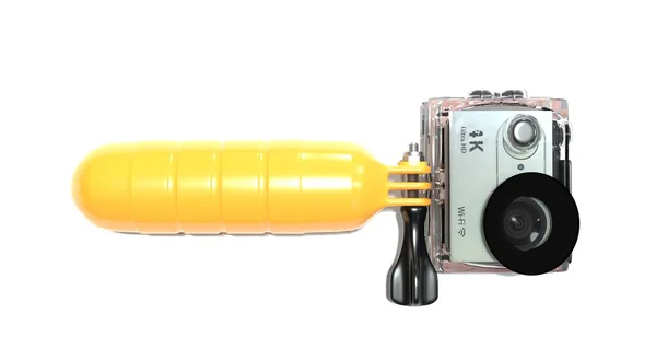 Rendering Action Camera Orange Waterproof Case Isolated Light Background — Foto Stock