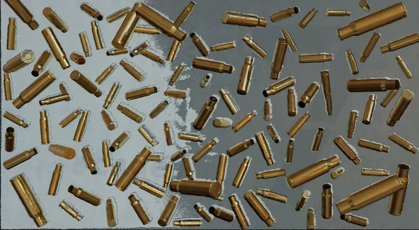 Weergave Veel Lege Gebruikte Cartridge Cases Een Grijze Achtergrond Achtergrond — Stockfoto