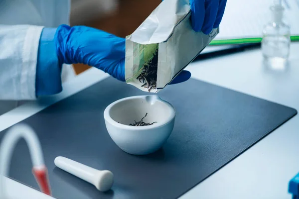 Qualitätskontrolle Von Kräutertee Test Auf Vorhandensein Von Pestiziden Labortechniker Bereitet — Stockfoto