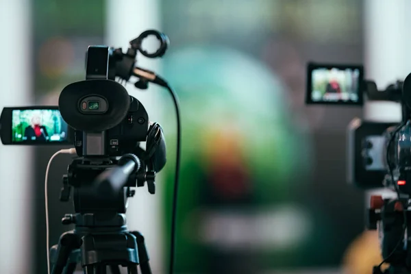 Cobertura Mídia Evento Vivo Público Câmeras Televisão Uma Conferência Imprensa — Fotografia de Stock