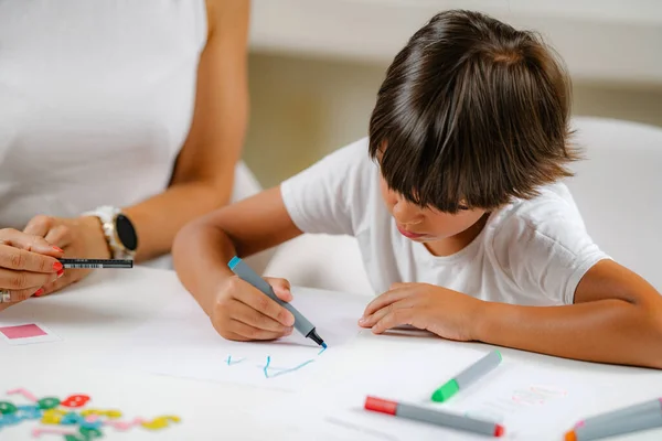 Boy Writing Letters Preschool Screening Test — Stock Photo, Image