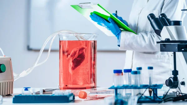 Cultured Meat Female Scientist Taking Notes Laboratory — Stock Photo, Image