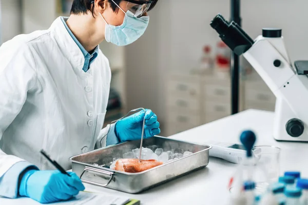 Food Safety Inspector Measuring Concentrations Lead Mercury Cadmium Sea Fish — Photo