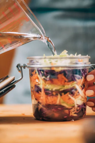 Vegetable Fermentation Woman Holding Jar Fermented Vegetables — Zdjęcie stockowe