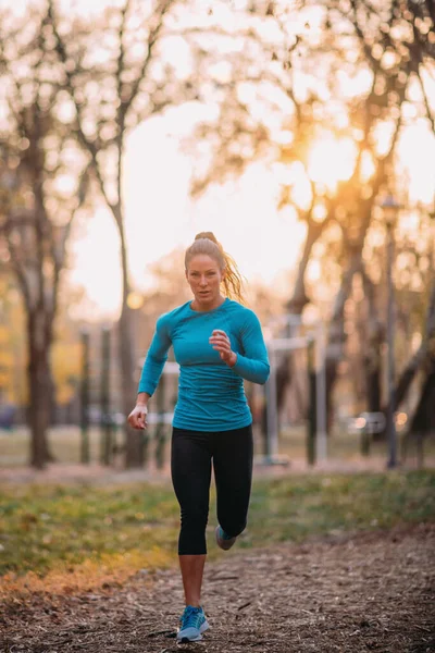 Woman Jogging Outdoors Park — Stok fotoğraf