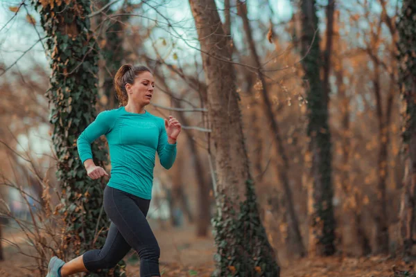 Attractive Woman Jogging Nature Outdoors — Stok fotoğraf