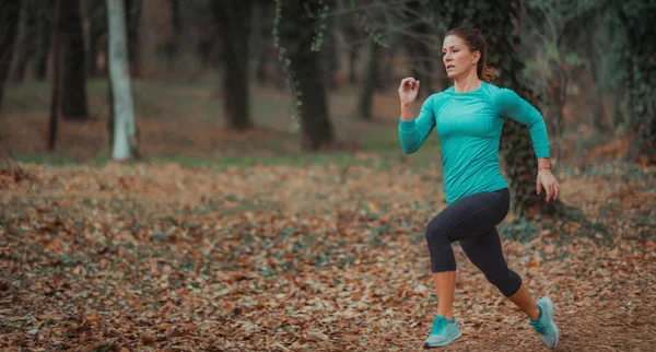 Attractive Woman Jogging Nature Outdoors — Stok fotoğraf