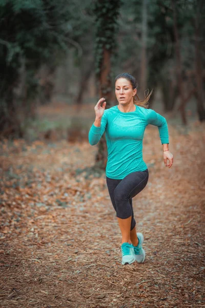 Attractive Woman Jogging Nature Outdoors — Photo