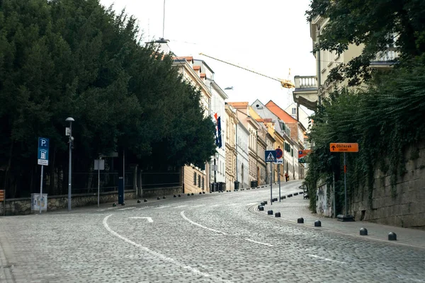 Empty Asphalt Road Old Historic Street Downtown Zagreb Croatia Translation — Photo
